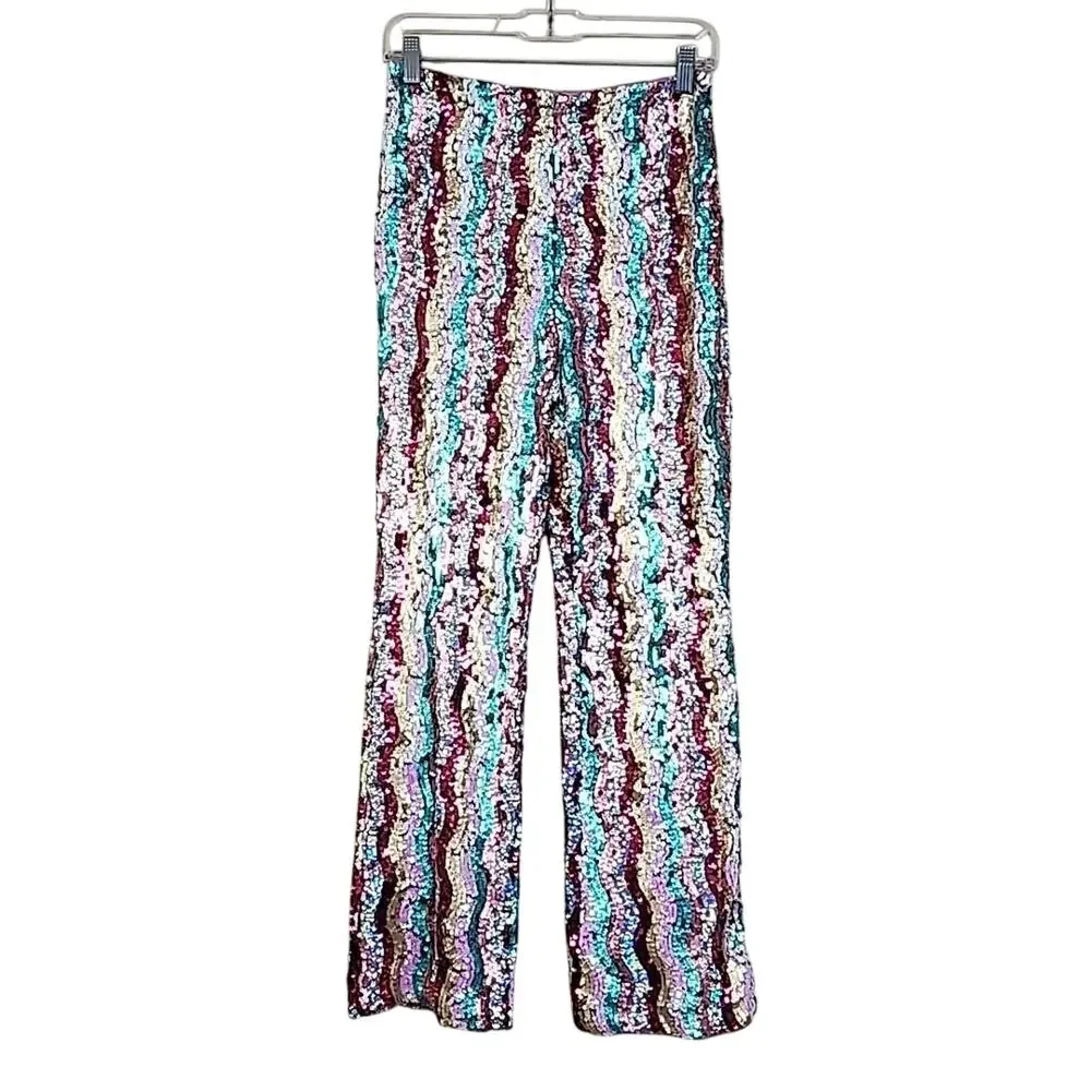 Free People Dance Again Retro Rainbow Sequin Size 2 Pants